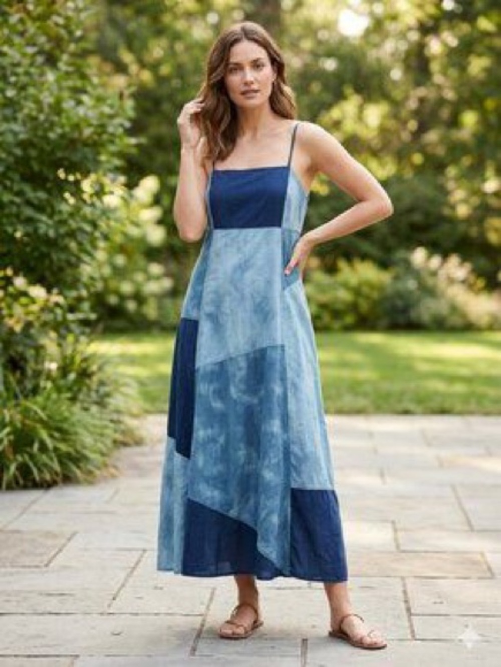Gap Indigo Patchwork Maxi Dress BoHo Summer Beachy Vacation Travel Wedding Guest